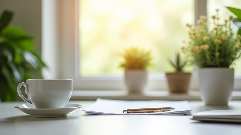 A clean, organized workspace with greenery and natural light, symbolizing work-life balance.