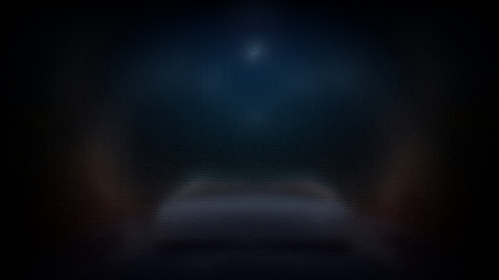 A peaceful, cozy bedroom at night lit by soft moonlight with plants and minimalistic decor